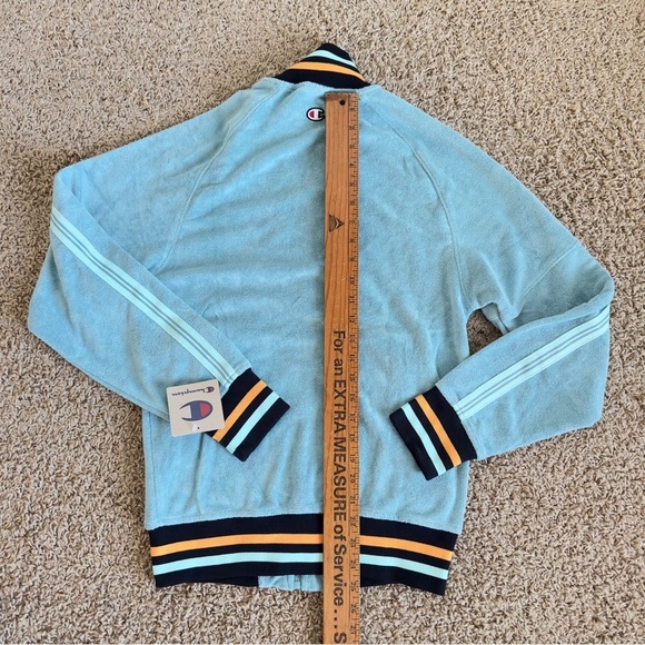 Champion Turquoise Jacket Casual Sport Velor Bomber Mens Size Large Full Zip - Picture 8 of 8